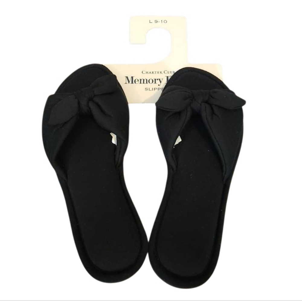 Charter Club Black Bow Slippers NWT‎ Multiple Sizes